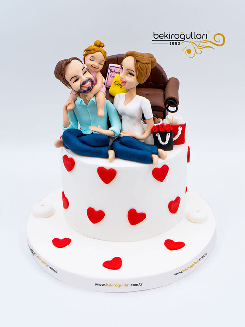 Anne Baba Çocuk Figürlü Model Aile Konsept Pasta