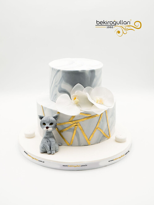 Orkide ve Kedi Detaylı Pasta