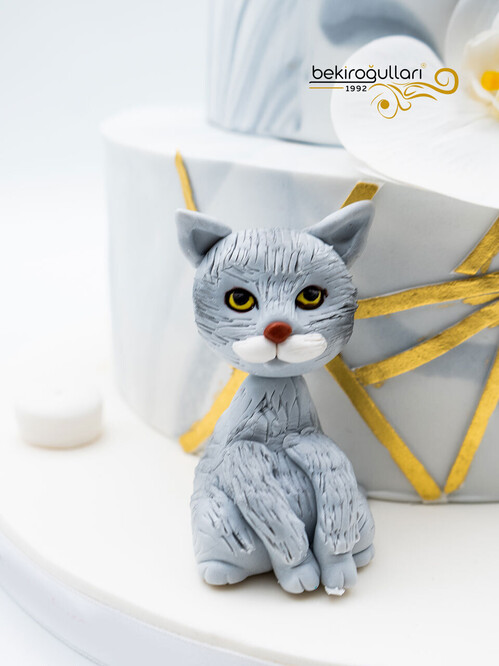 Orkide ve Kedi Detaylı Pasta