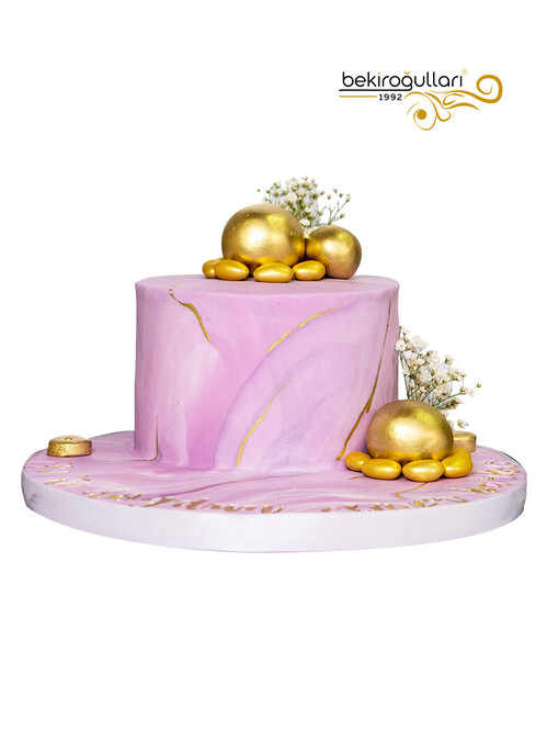 Pembe Mermer Desenli Doğum Günü Pastası