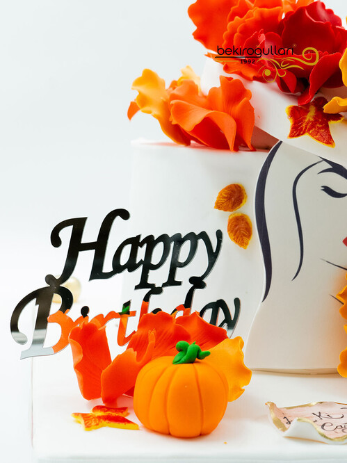 Sonbahar Yaprakları ve Kadın Silüet Konsept Pasta