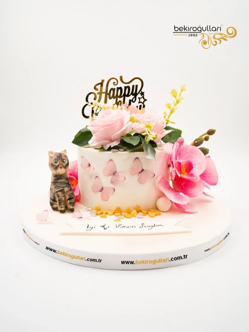 Çiçek Süslemeli Tasarım Butik Pasta