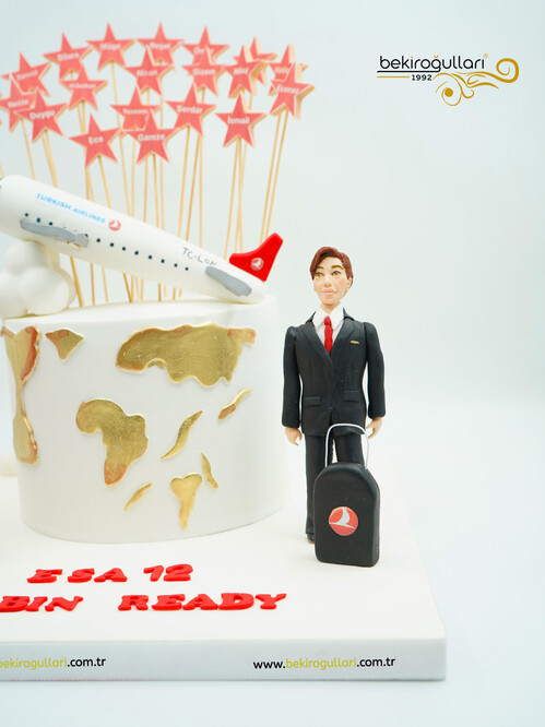 Hostes ve Pilot Temalı Butik Pasta