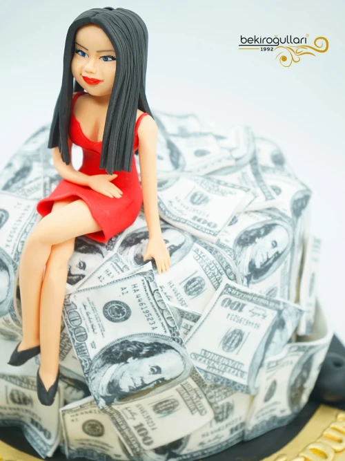Kadın Figür Ve Dolarlar Butik Pasta