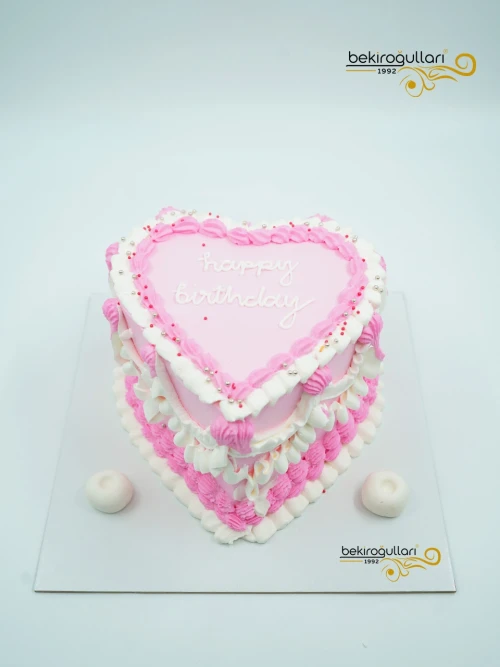 Pembe Beyaz Kalp Naked Cake