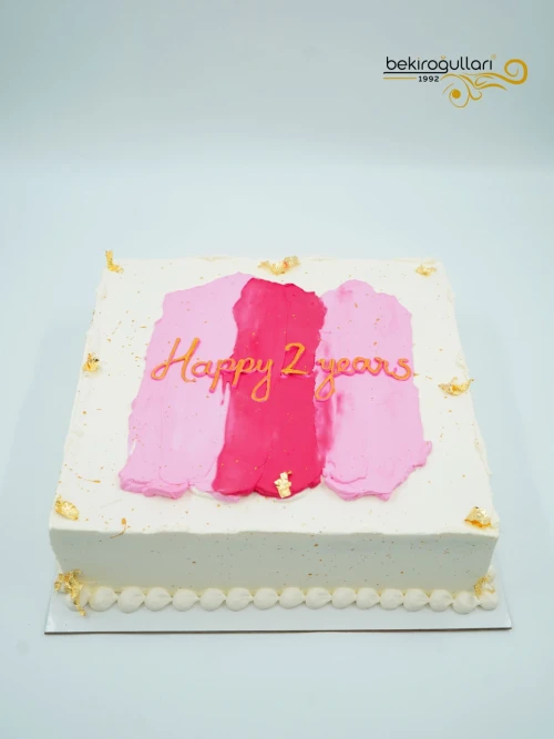 Pembe Süslemeli Kare Naked Cake
