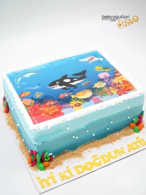 Deniz Canlıları Tasarım Resimli Pasta