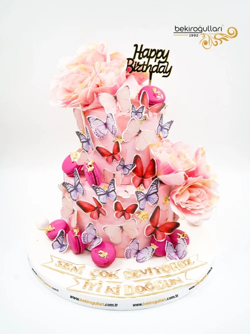 Kelebek Ve Çiçek Detay Butik Pasta