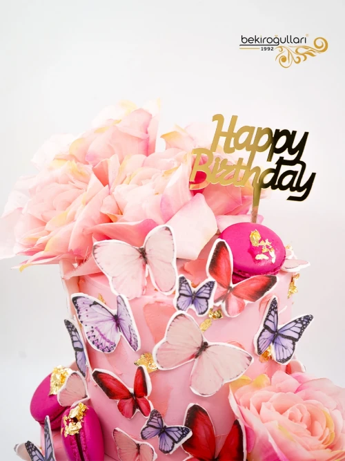 Kelebek Ve Çiçek Detay Butik Pasta