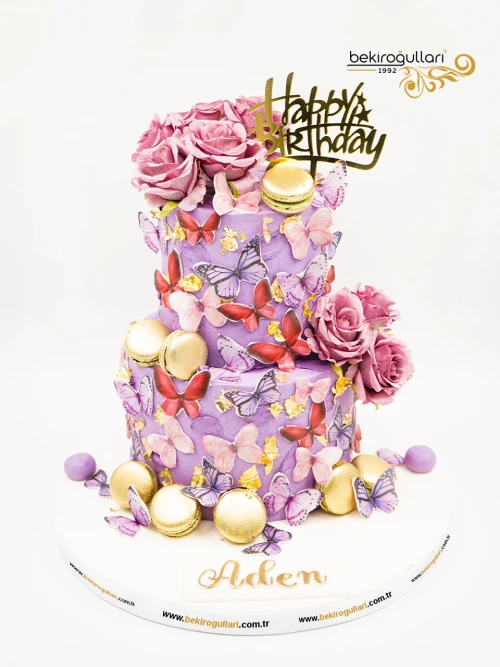 Kelebek Ve Çiçek Detay Butik Pasta