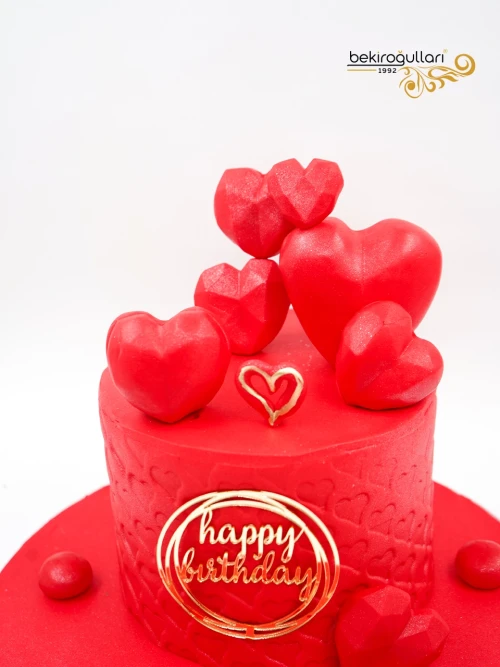 Kırmızı Kalp Detay Butik  Pasta