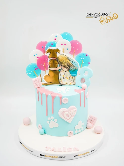 Kız Çocuk Ve Köpek Tasarım Pasta