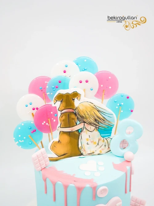 Kız Çocuk Ve Köpek Tasarım Pasta