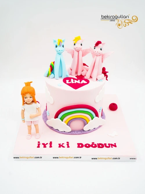 Kız Çocuk Ve Unicorn Tasarım Butik Pasta