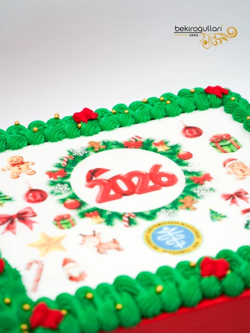 Marka Özel Yılbaşı Tasarım Resimli Pasta