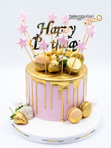 Altın Varak Detaylı Konsept Pembe Pasta