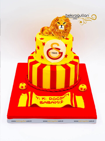 Aslan Figürlü Sarı Kırmızı Konsept Pasta