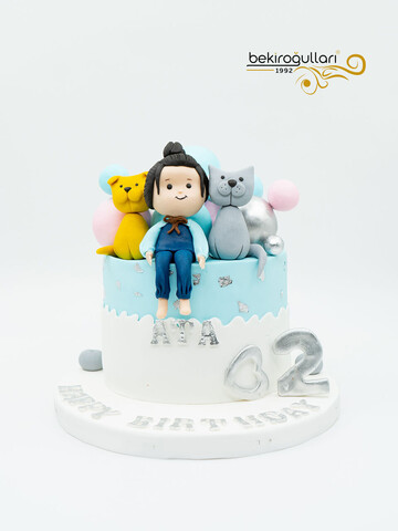 Çocuk Figür ve Kedi Pasta