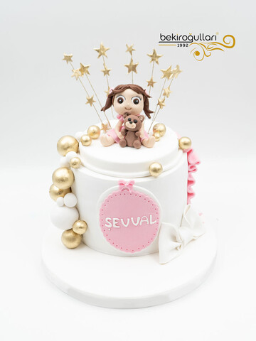 Gold Toplar ve Bebek Figür Konsept Pasta