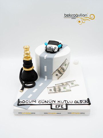 Nargile ve Araba Detaylı Konsept Pasta