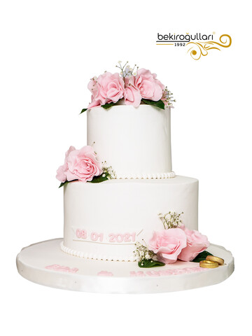 Pembe Güllü Model Konsept Söz Nişan Pastası