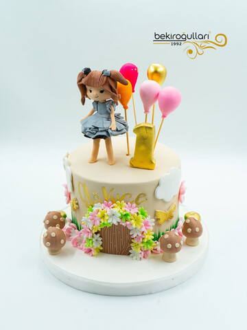 Renkli Kız Çocuk Konsept Pasta