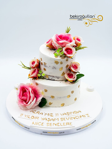 Yapay Gül Detaylı Naked Cake