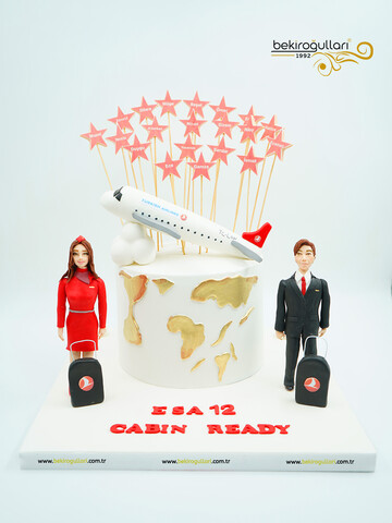 Hostes ve Pilot Temalı Butik Pasta