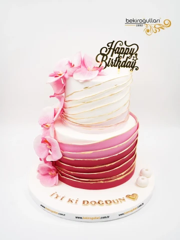 Pembe Orkide Detay Tasarım Pasta