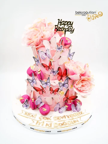 Kelebek Ve Çiçek Detay Butik Pasta
