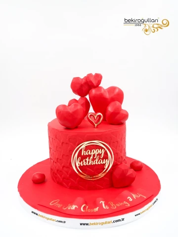 Kırmızı Kalp Detay Butik  Pasta