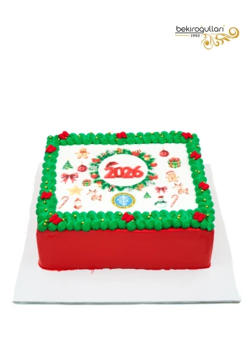 Marka Özel Yılbaşı Tasarım Resimli Pasta