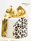 Leopar Ve Gold Kurdele Tasarım Pasta